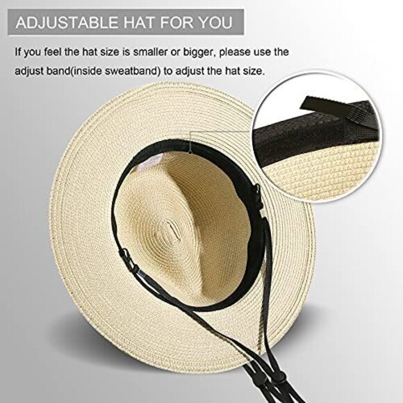 WOMEN WIDE BRIM STRAW PANAMA ROLL UP HAT FEDORA BEACH SUN HAT UPF50+ (KHAKI) ONE main image 5
